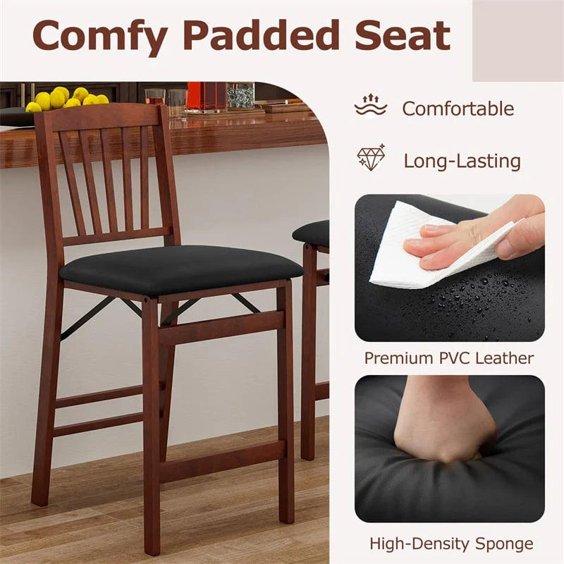 Set of 2/4 Folding Counter Height Bar Stools, 24.5" Portable Kitchen Island Chairs with Padded Seat & Rubber Wood Legs, No Assembly Needed