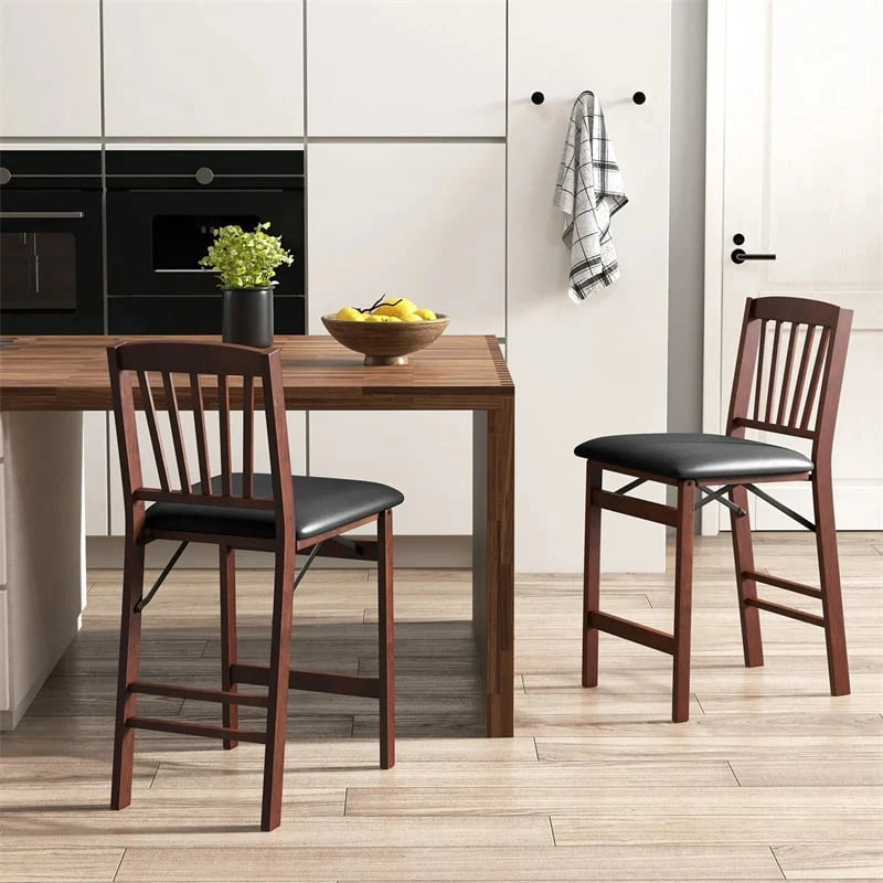 Set of 2/4 Folding Counter Height Bar Stools, 24.5" Portable Kitchen Island Chairs with Padded Seat & Rubber Wood Legs, No Assembly Needed