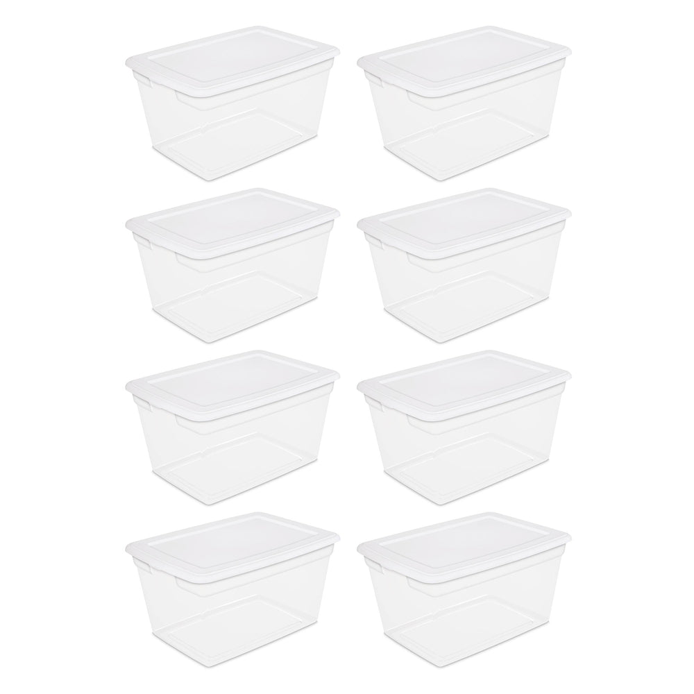Sterilite Plastic Tote Box 58 qt Clear Stackable Container Storage with Lid Set of 8