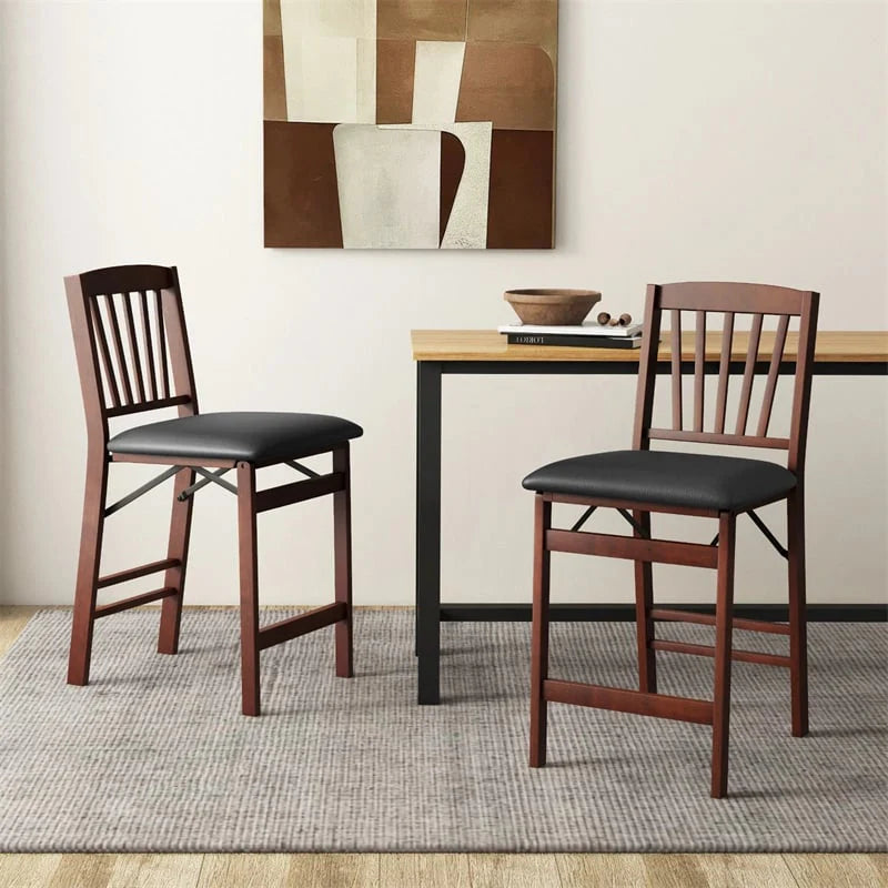 Set of 2/4 Folding Counter Height Bar Stools, 24.5" Portable Kitchen Island Chairs with Padded Seat & Rubber Wood Legs, No Assembly Needed
