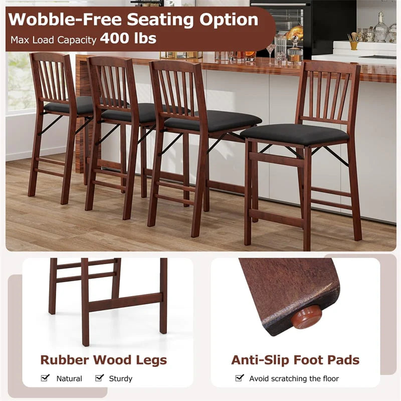 Set of 2/4 Folding Counter Height Bar Stools, 24.5" Portable Kitchen Island Chairs with Padded Seat & Rubber Wood Legs, No Assembly Needed