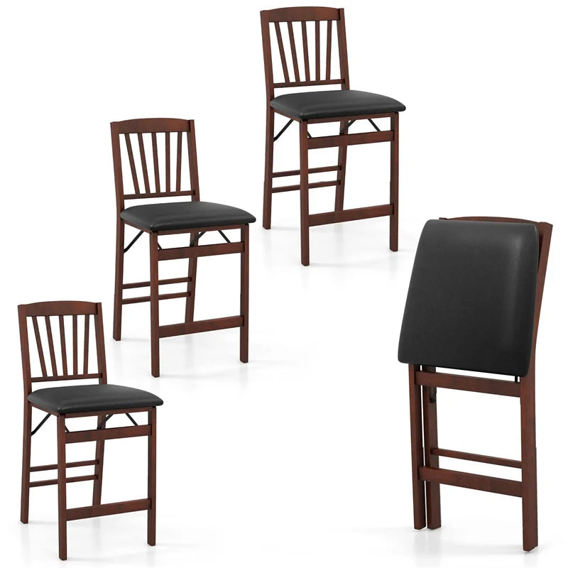 Set of 2/4 Folding Counter Height Bar Stools, 24.5" Portable Kitchen Island Chairs with Padded Seat & Rubber Wood Legs, No Assembly Needed