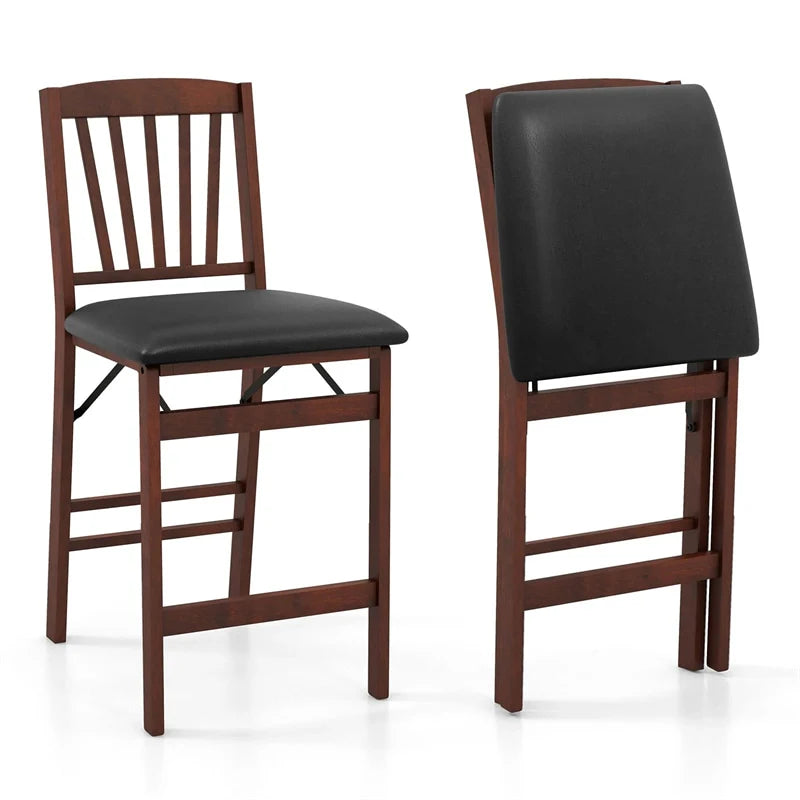 Set of 2/4 Folding Counter Height Bar Stools, 24.5" Portable Kitchen Island Chairs with Padded Seat & Rubber Wood Legs, No Assembly Needed
