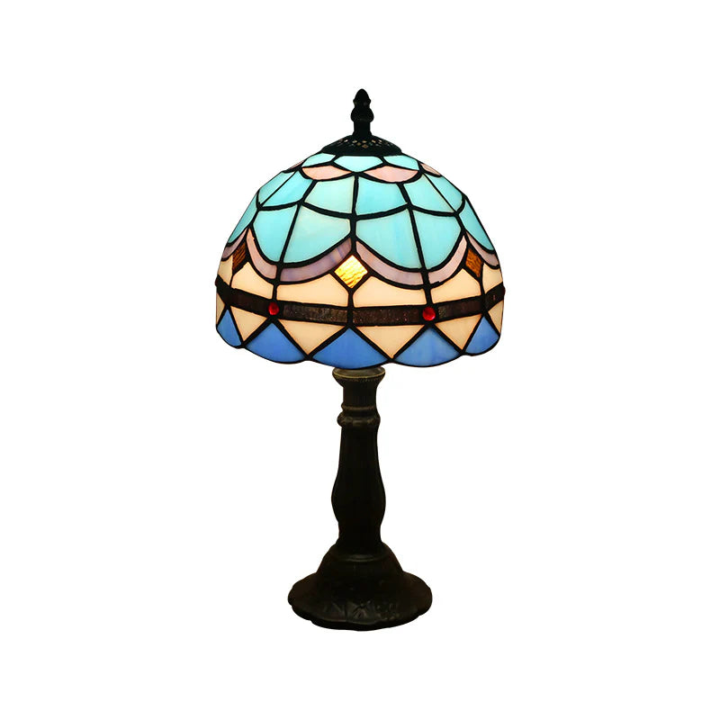 Retro Mediterranean Mosaic Table Lamp – Glass Shade Decorative Desk Light