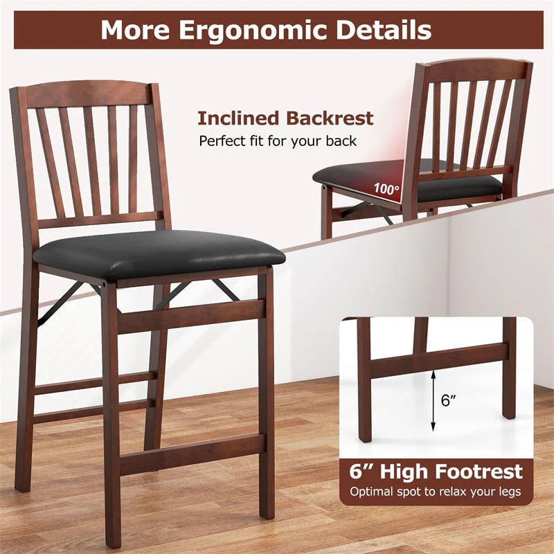 Set of 2/4 Folding Counter Height Bar Stools, 24.5" Portable Kitchen Island Chairs with Padded Seat & Rubber Wood Legs, No Assembly Needed