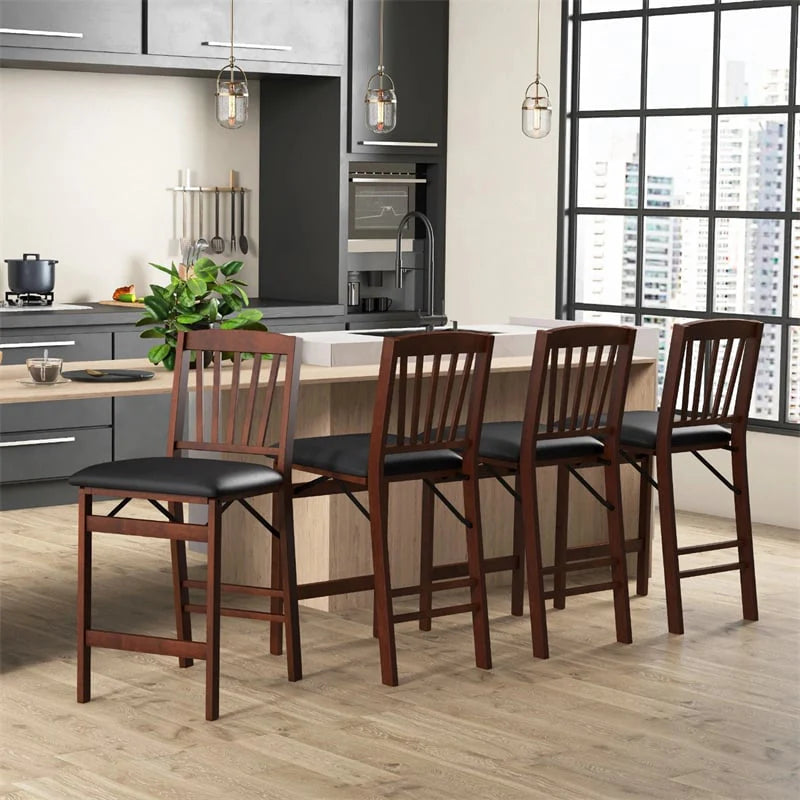 Set of 2/4 Folding Counter Height Bar Stools, 24.5" Portable Kitchen Island Chairs with Padded Seat & Rubber Wood Legs, No Assembly Needed