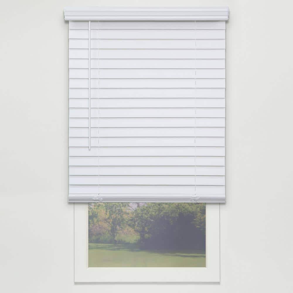 Perfect Lift Window Treatment Cut-to-Width White 2in. Cordless Faux Wood Blind - 22in. W x 72in. L Actual Size: 22in. W x 72in.