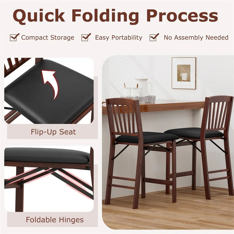 Set of 2/4 Folding Counter Height Bar Stools, 24.5" Portable Kitchen Island Chairs with Padded Seat & Rubber Wood Legs, No Assembly Needed