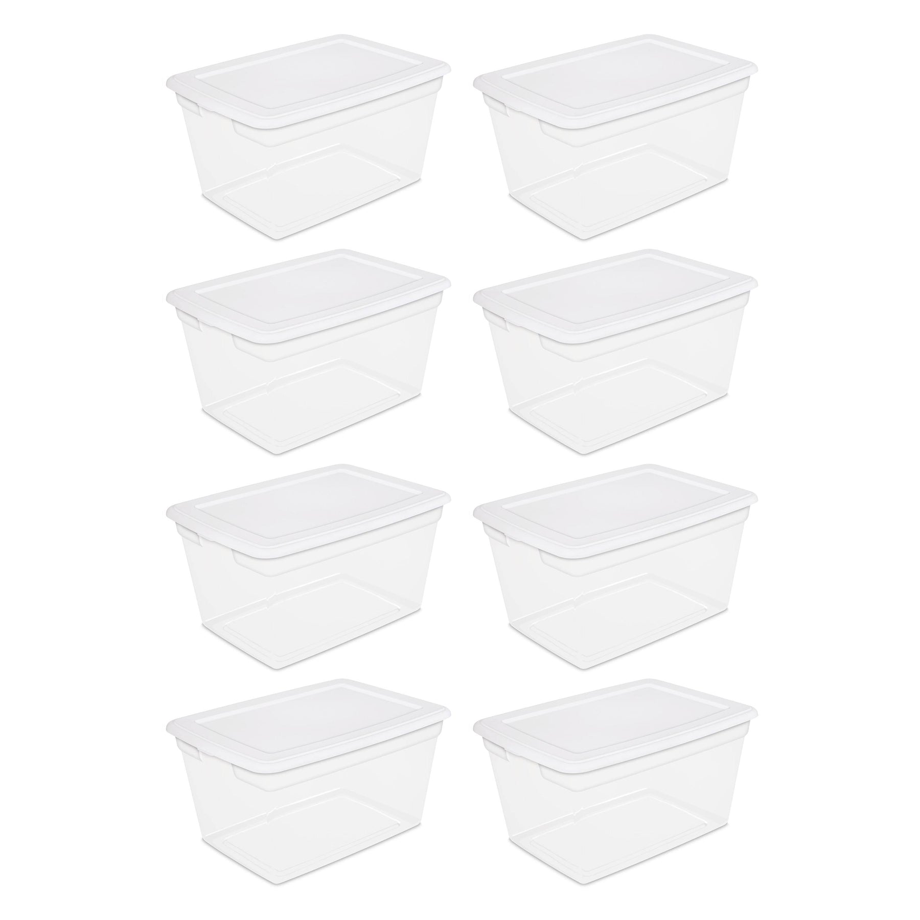 Sterilite Plastic Tote Box 58 qt Clear Stackable Container Storage with Lid Set of 8