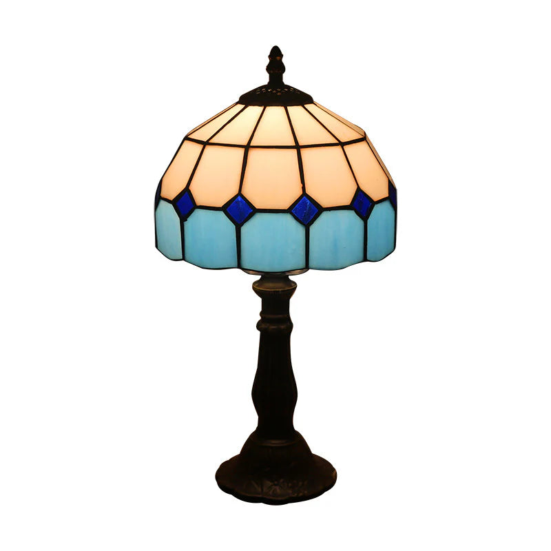 Retro Mediterranean Mosaic Table Lamp – Glass Shade Decorative Desk Light