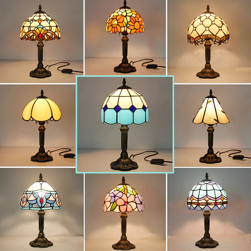 Retro Mediterranean Mosaic Table Lamp – Glass Shade Decorative Desk Light