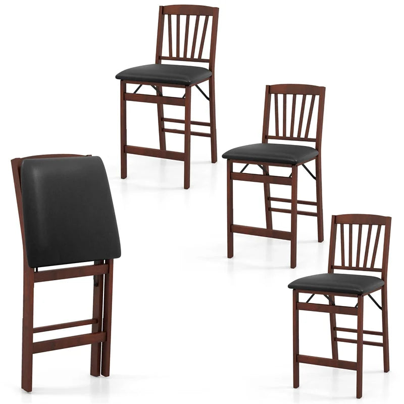 Set of 2/4 Folding Counter Height Bar Stools, 24.5" Portable Kitchen Island Chairs with Padded Seat & Rubber Wood Legs, No Assembly Needed