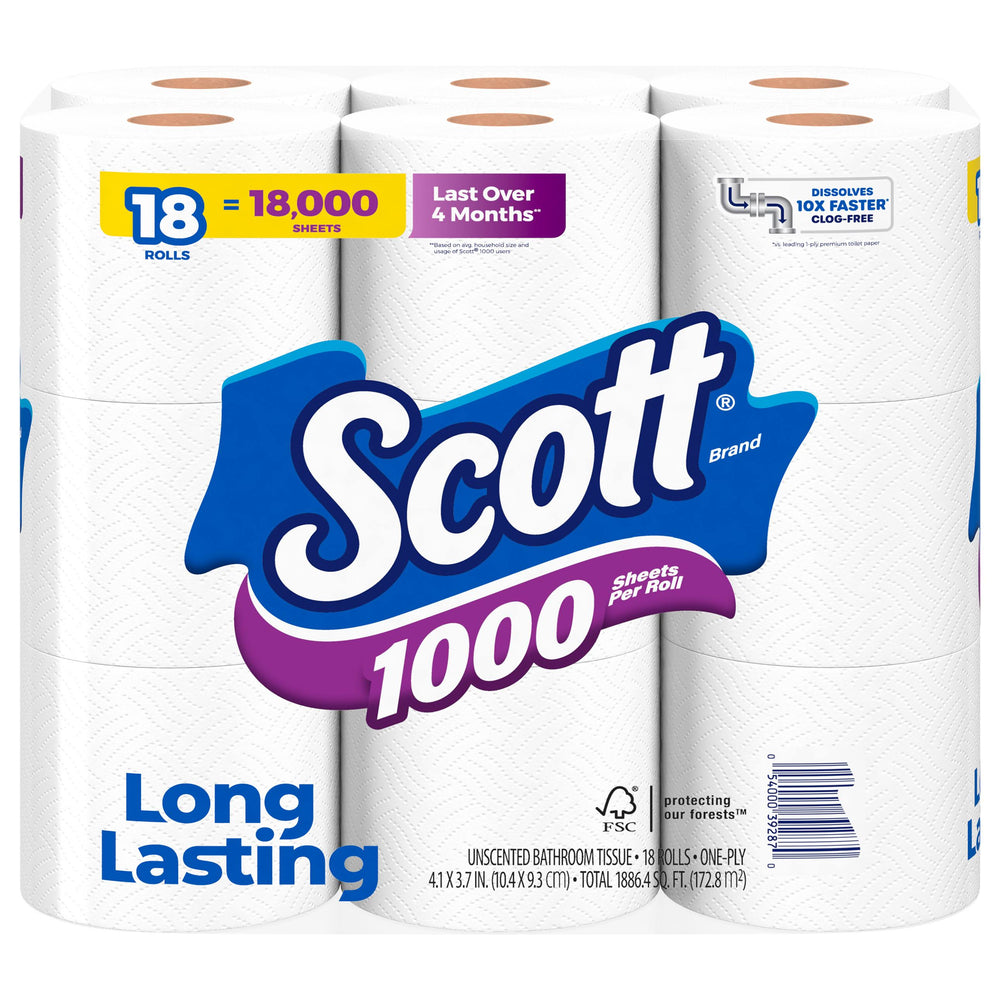 Scott Bathroom Tissue, Unscented, One-Ply - 18 rolls