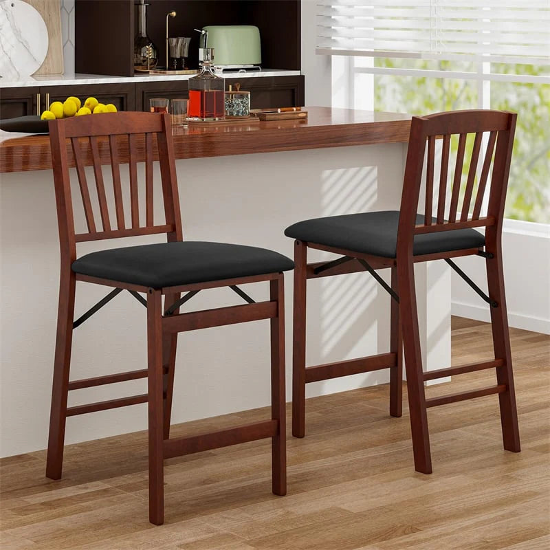 Set of 2/4 Folding Counter Height Bar Stools, 24.5" Portable Kitchen Island Chairs with Padded Seat & Rubber Wood Legs, No Assembly Needed
