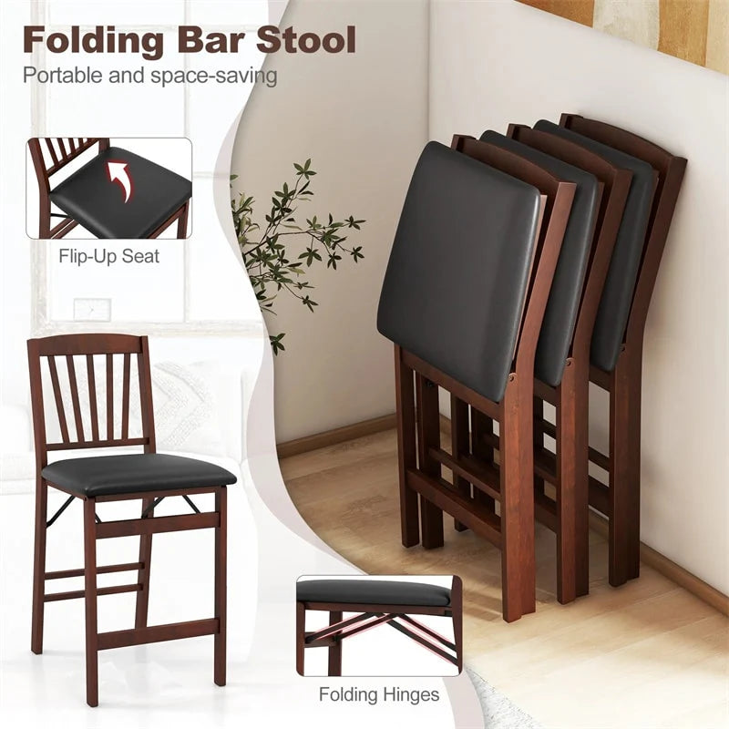 Set of 2/4 Folding Counter Height Bar Stools, 24.5" Portable Kitchen Island Chairs with Padded Seat & Rubber Wood Legs, No Assembly Needed